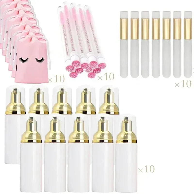 40pcs Empty Lash Shampoo Bottles and Brushes Set Foam Pump Dispenser and Nose Pore Deep Cleaning Brush Eyelash Extension Tube