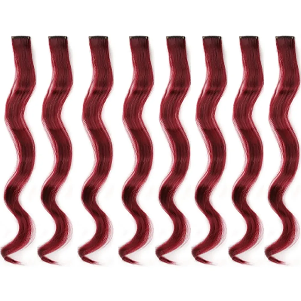 20 Inch Colourful Curly Wavy Party Highlights Clip in Synthetic Hairpieces 8 Pack Curly Colored Hair Extensions for Women