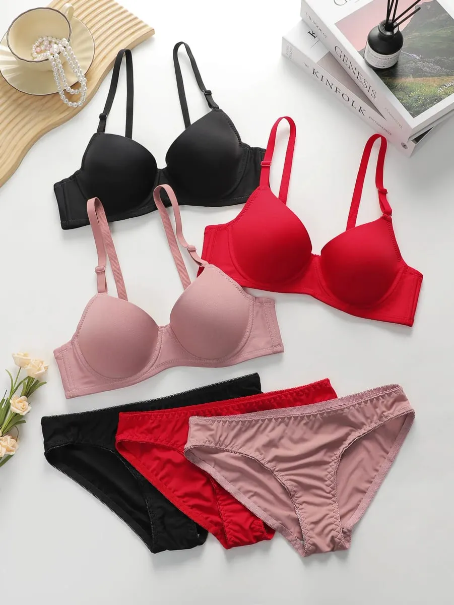 솔리드 Underwire 란제리 세트 속옷 팬티 세트 여성 강철 반지와 브래지어를 밀어 Intimates 속옷 정장