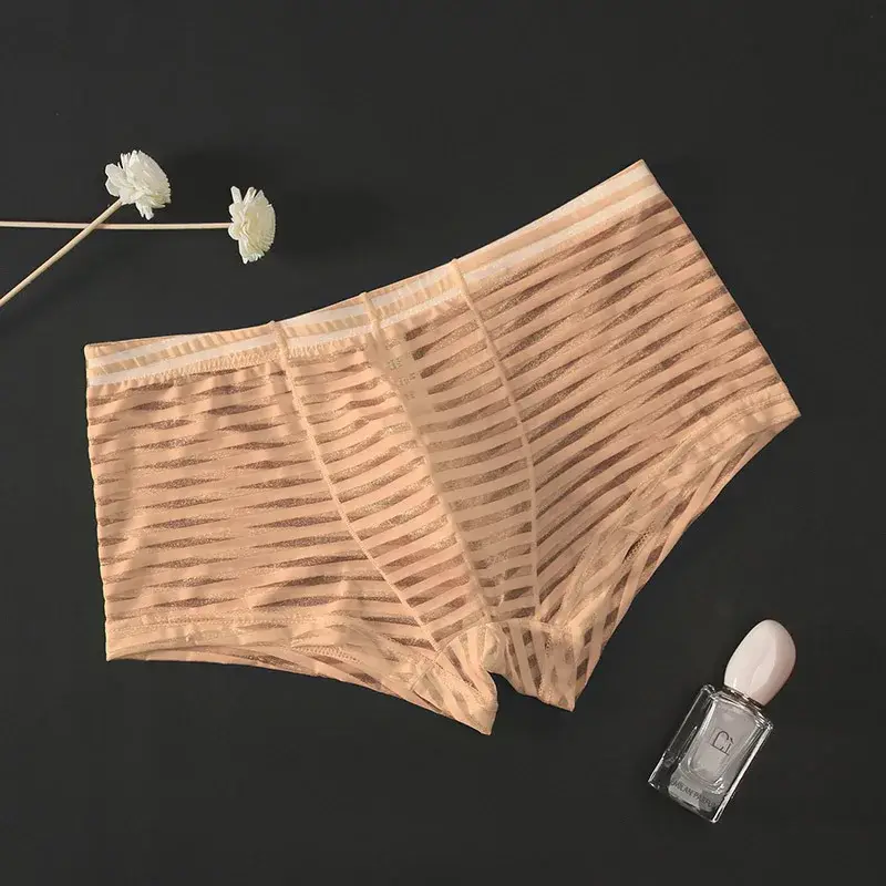 Transparent Underwear Sexy Men Ice Silk Striped Boxer Trunk Breathable Underpants U Convex Pouch Panties Man Boxer Briefs Short