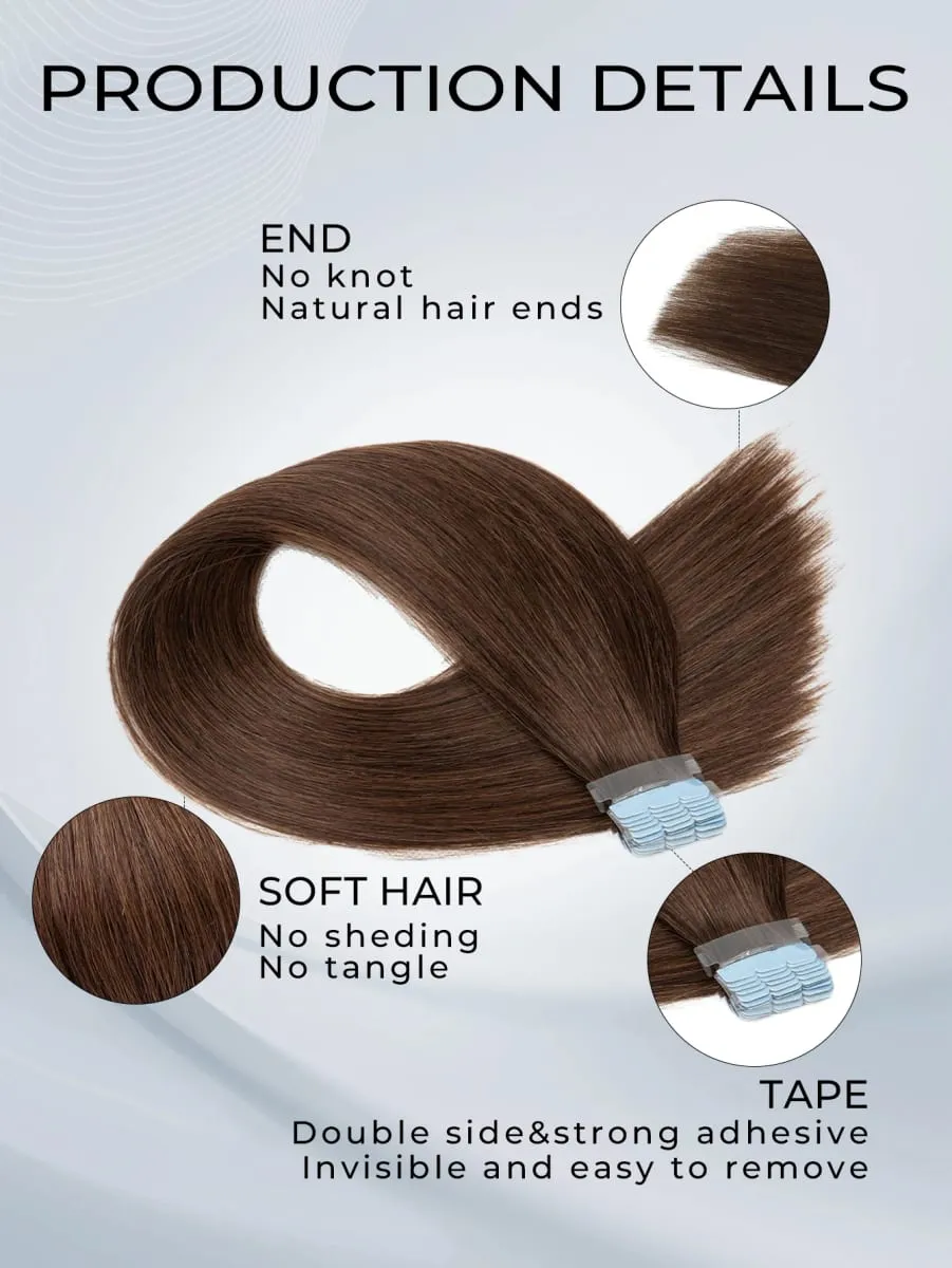Mini Tape In Hair Extensions 12-20 Inches 10pcs/20pcs Invisible Human Hair Natural Tape In Hair Extention 04 Dark Brown