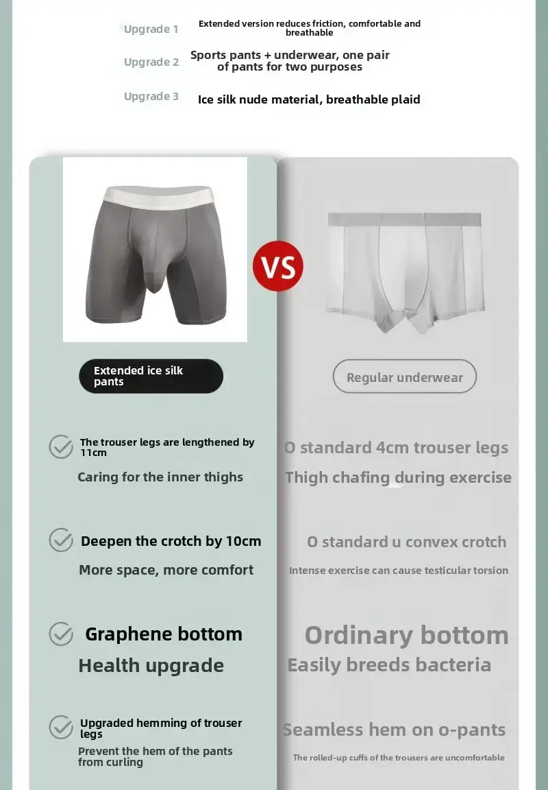 Mens Cool Ice Silk Boxer Briefs Extra Deep Pouch Breathable Long Running Sport Gym Underwear Anti Chafe Free Soft Trunks