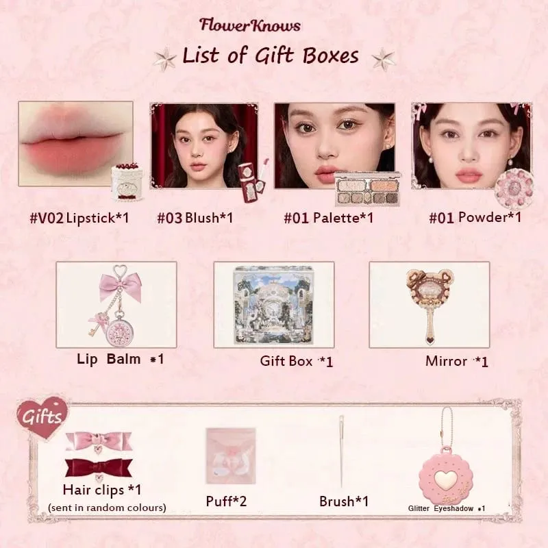Flower Knows Strawberry Cupid Box Collection Make Up Sets Cosmetics Full Set Palette Pressed Powder Blush Lipstick Gift Box