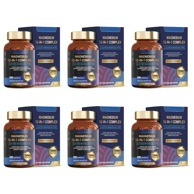 Viên Nang Phức Hợp Magie 12 Trong 1 12 Loại Magie Hoạt Tính Dạng Glycinate Citrate Hấp Thụ Cao 120 Viên