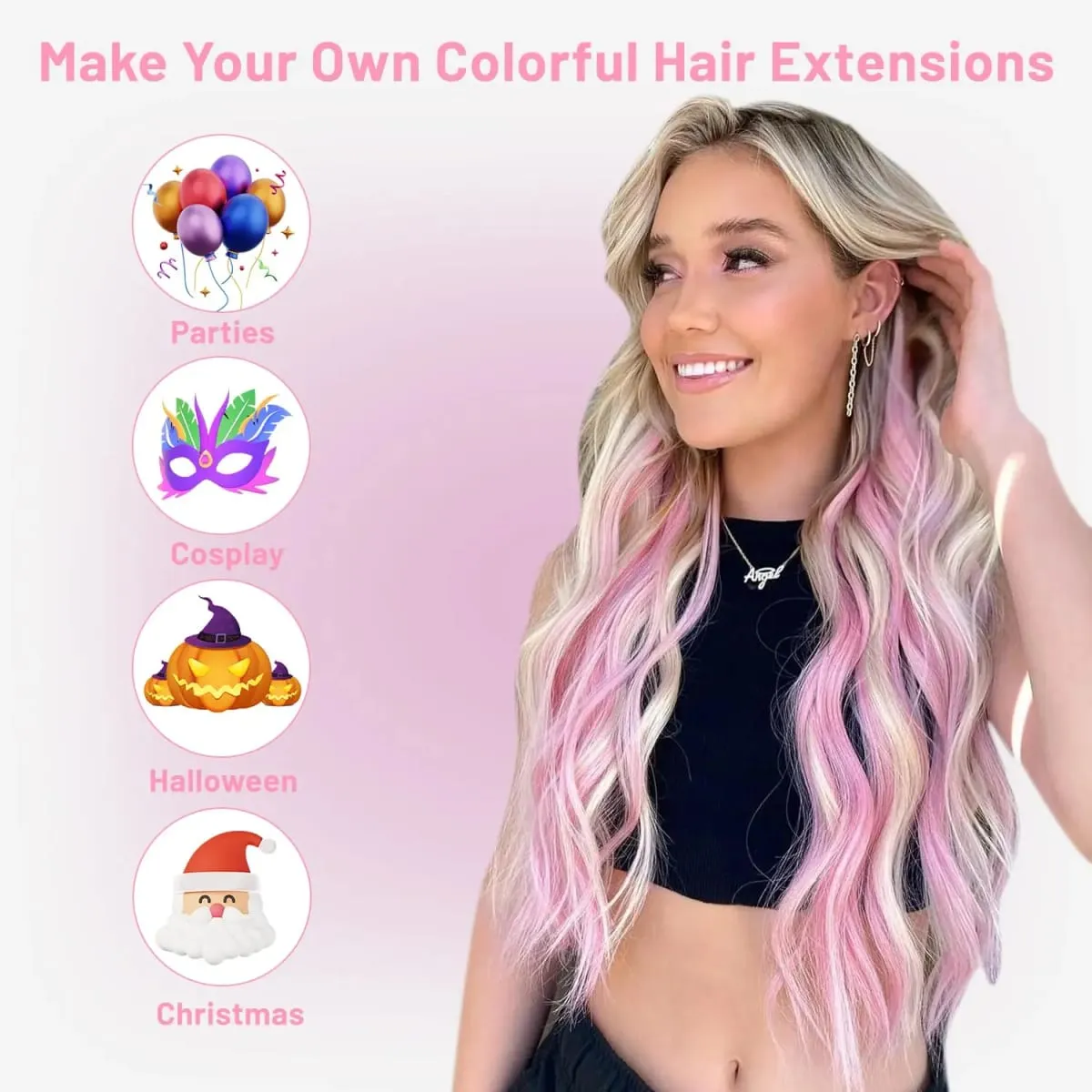 6 Pcs Black Hair Extensions 22 Inch Curly Wavy Colored Hair Colorful Clip in Extensions Highlight Party for Kids Girls Synthetic
