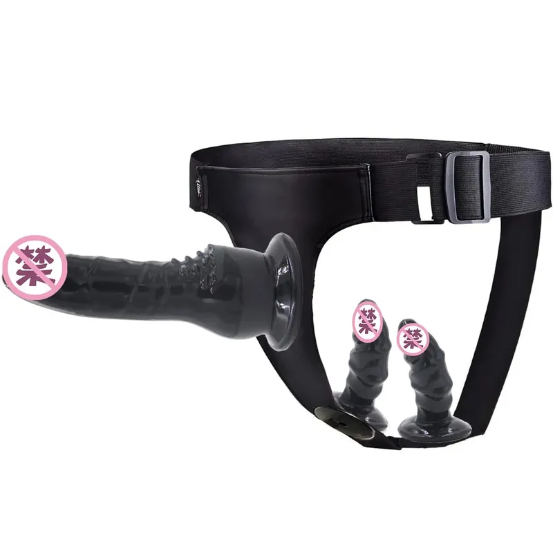 Factory Direct Triple - Prong Lesbian Strap - on: Leather Pants Wear with Realistic Dildos Adult Erotic Wholesale Sex Toys