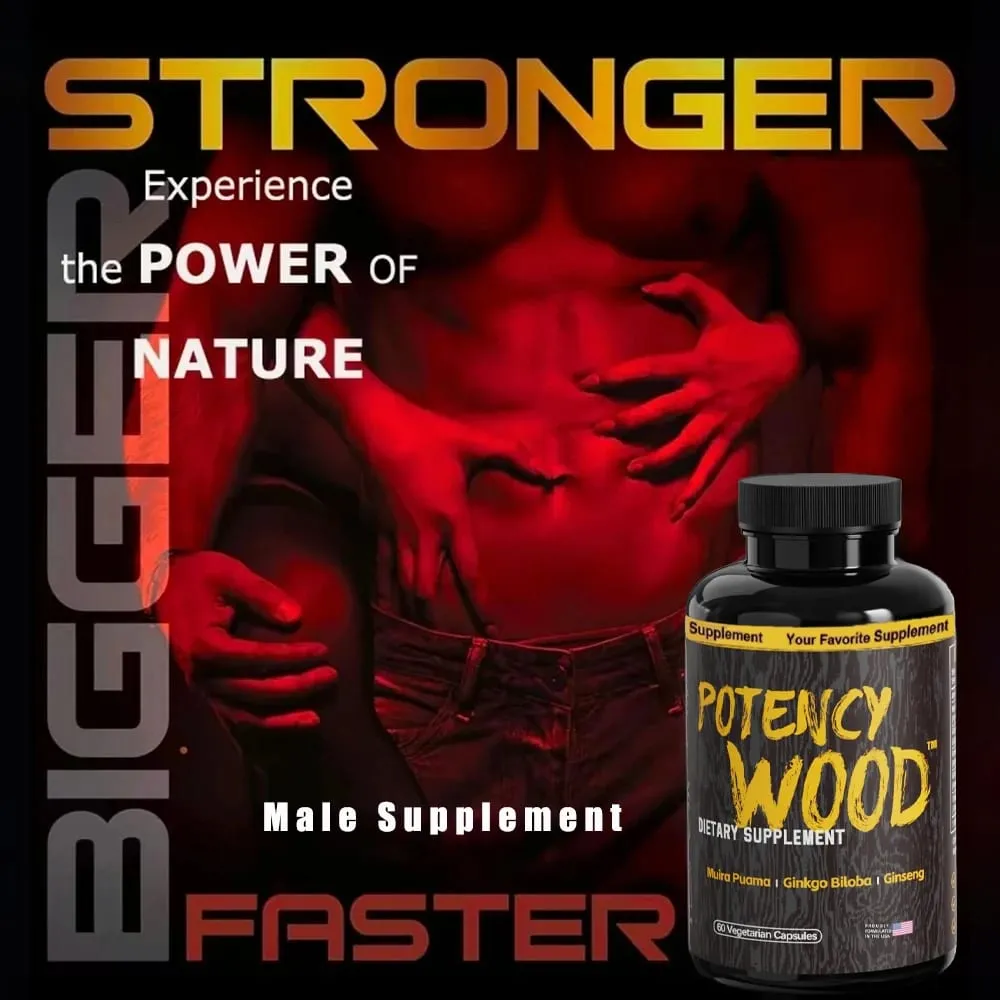 Potency Wood Vitality Boost Capsules - Energy Libido Focus Supplement - Ginseng Ashwagandha Herbal Supplements 60 Capsules