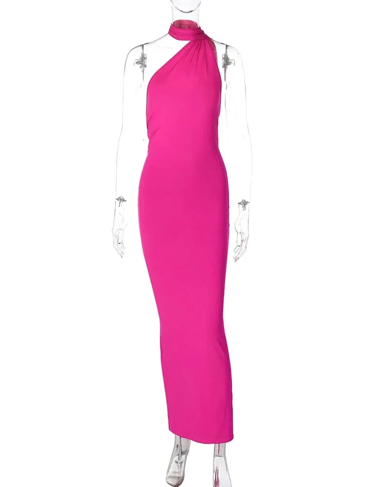 Hugcitar Een Schouder Backless Verstelbare Sjaal Lus Ruches Sexy Maxi Jurk 2025 Vrouwen Elegante Y2K Streetwear Festival Outfit — image 7