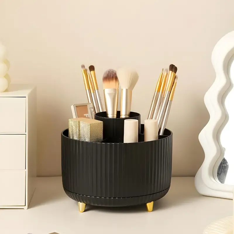 360° Rotating 5 Slot Makeup Brushes Holder Organizer Multi-Functional Desk Storage Cosmetics Storage for Vanity Desktop Bathroom — image 6