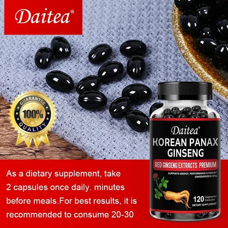 Korean Red Ginseng Capsules-1000 Mg Boosts Energy Endurance Athletic Performance and Muscle Strength Supports Immune Health