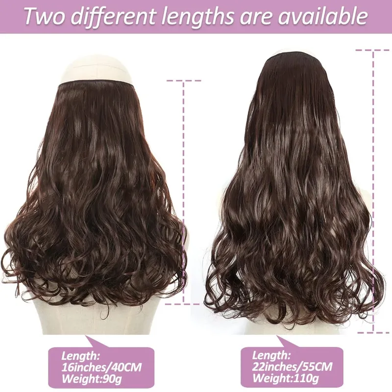 No Clips In Long Wavy Hair Extension Invisible Wire Hidden Fish Line False Hair Piece Synthetic Natural Black Blonde 16”22”32”