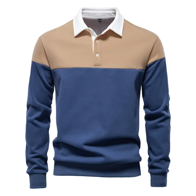 Felpa da uomo in cotone premium Felpa a blocchi di colore Felpa sociale casual da lavoro a maniche lunghe