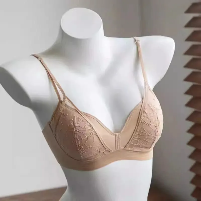 French Lace Bralette Wireless Unlined Sexy Sheer Demi Cup Lightweight Comfort Summer Lingerie Everyday Wear Small Bust Push Up