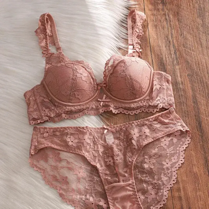 French Lace Lingerie Bra Set Underwire Thin Cup Side Support Anti Sagging Full Bust Friendly Women Underwear 32‑38AB