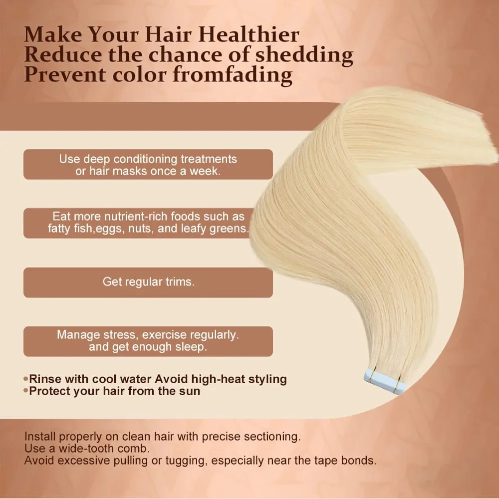 Cinta rubia en extensiones de cabello Cabello humano Platino #60 Cinta de trama de piel recta sin costuras en extensiones de cabello humano real 50G — image 3