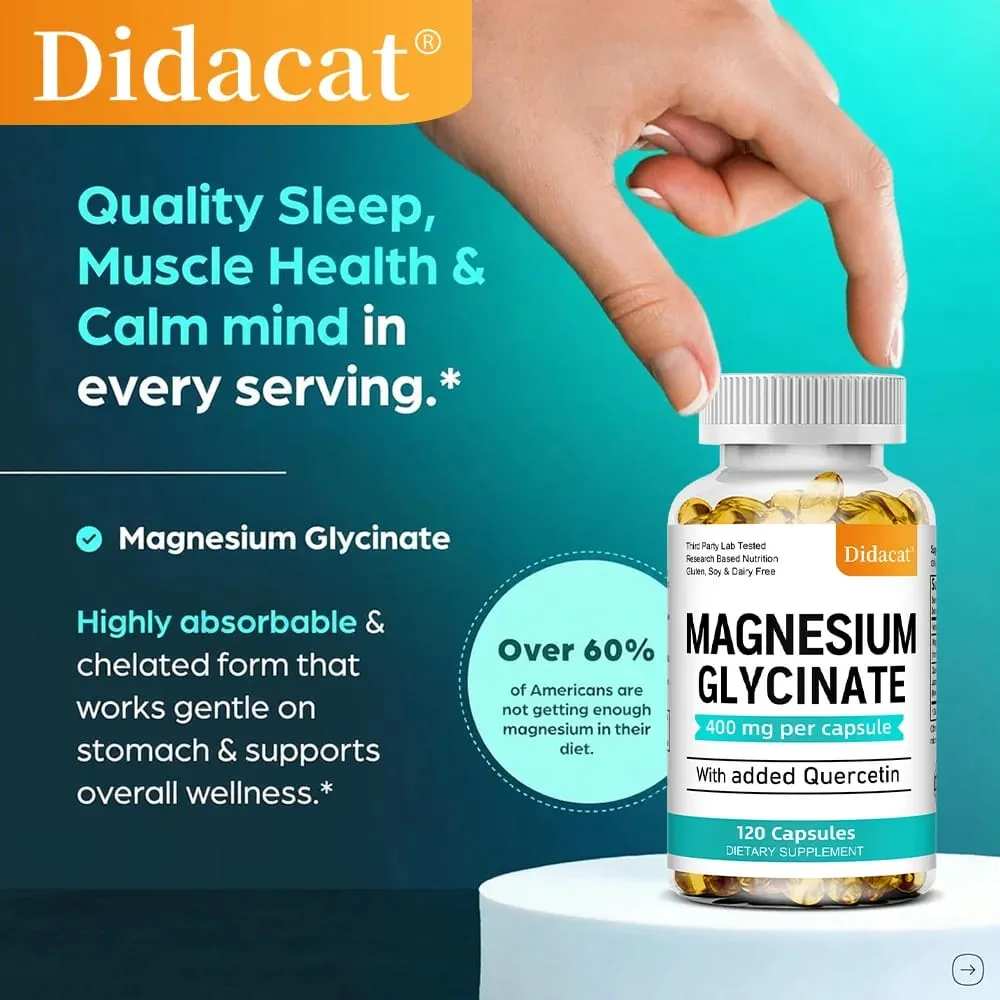Magnesium Glycinate - with Quercetin Improve Cardiovascular Health Reduce Stress and Promote Healthy Sleep Muscle Growth — image 4