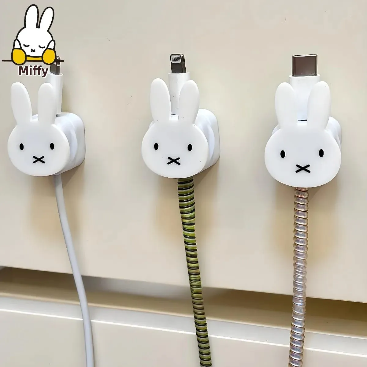 Cute Miffy Rabbit Magnetic Data Cable Organizer Cartoon Desktop Phone Charging Fixator Wall-mounted Clip — image 3