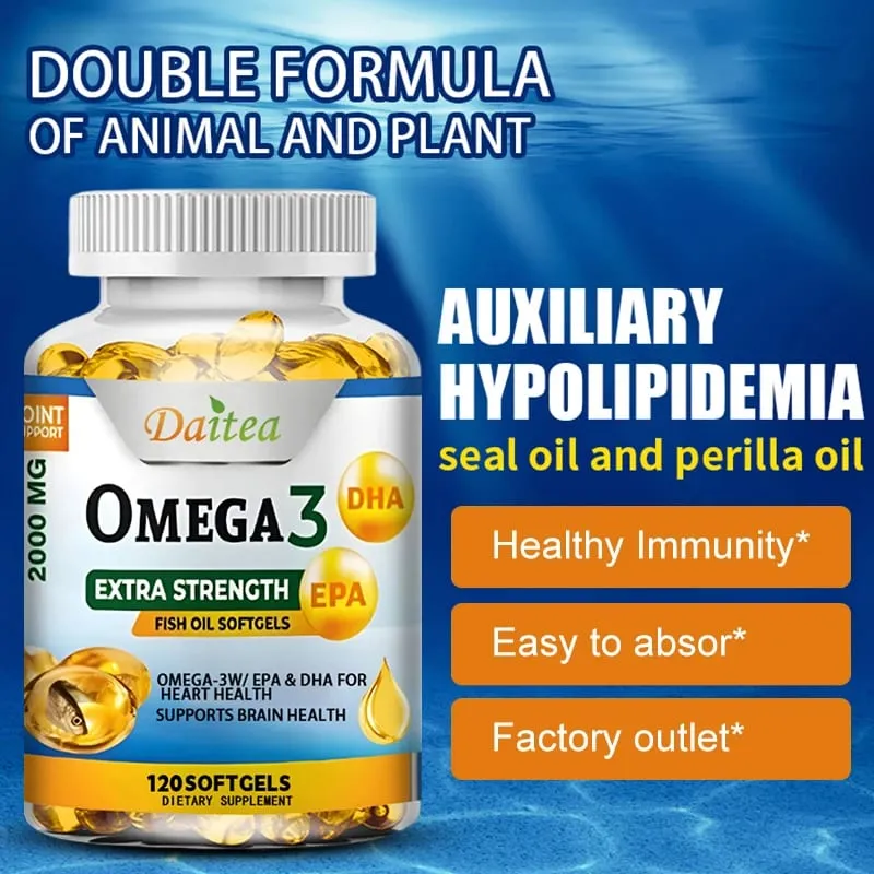 Omega 3 Fish Oil Supplement - 2000 Mg Pure EPA DHA Omega 3 Supplements Nerves and Joints for Women and Men 120 Capsules