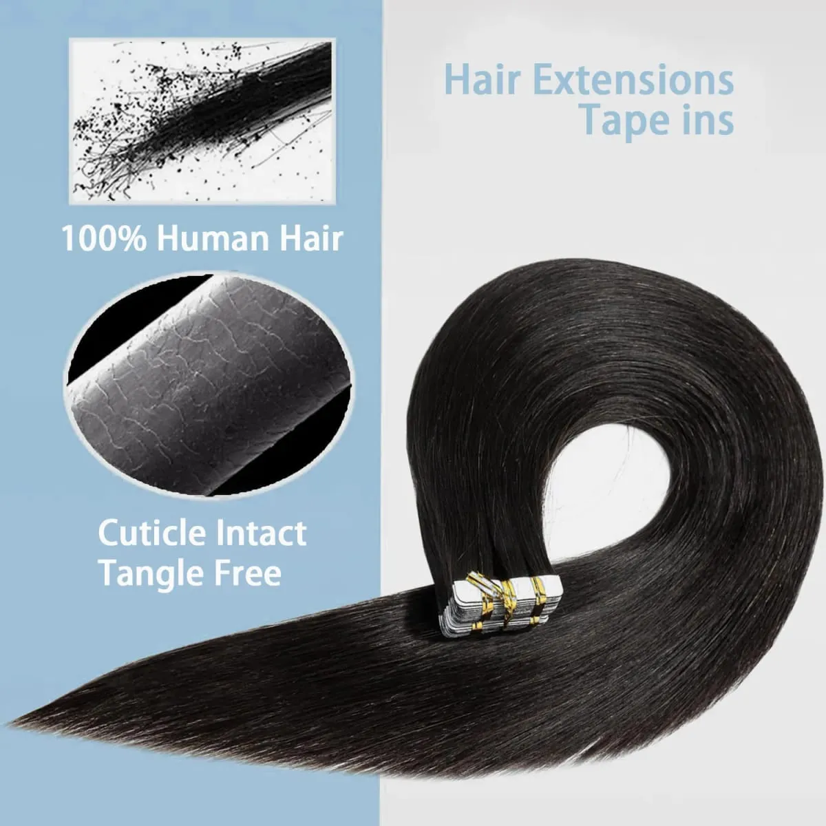 26 Inch Straight Tape In Hair Extensions Brazilian 100% Human Hair Natural Black Adhesive Invisible Glue Replaceable Seamless Tape Ins 20pcs/50g