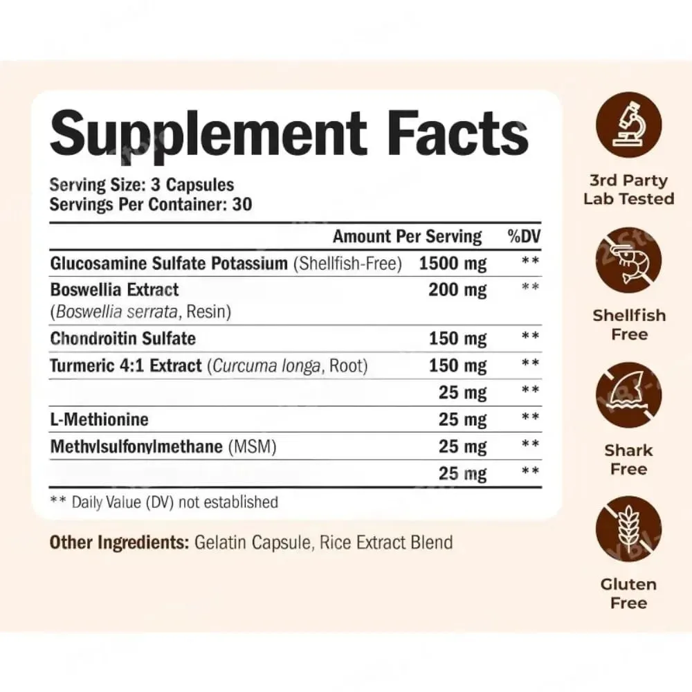Glucosamine Chondroitin MSM Supplement Capsules with Turmeric Daily Joint Care Support Formula 90 Pieces