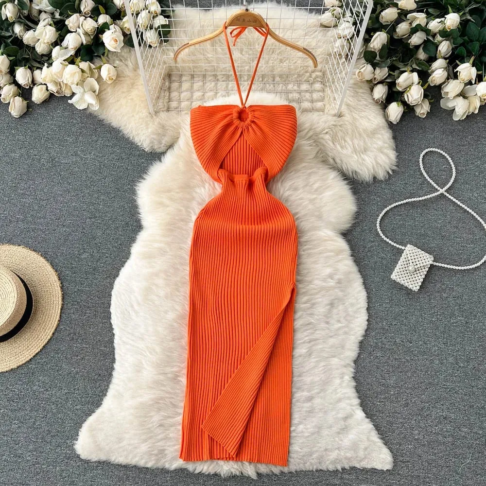YuooMuoo elegante moda Sexy paquete caderas dividido vestido de verano de punto 2025 mujeres ajustado vestido ajustado elástico vestido de fiesta ropa de calle traje