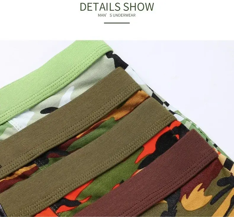 4Pcs/Lot Men's Underwear Camouflage Color Sexy Boxer High-quality Bamboo Fiber Soft Breathable Antibacterial Men's Boxer Shorts
