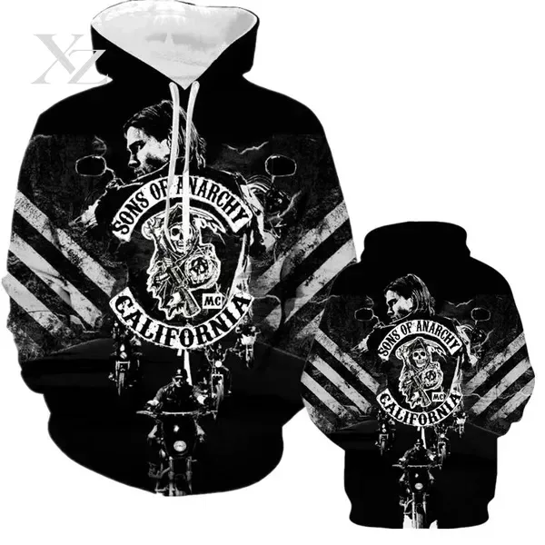 Hot Sale Men's 3D Print Hoodies Sweatshirts Sons of Anarchy Street Style Unisex Loose Casual Pullover Y2K Tracksuit Autumn