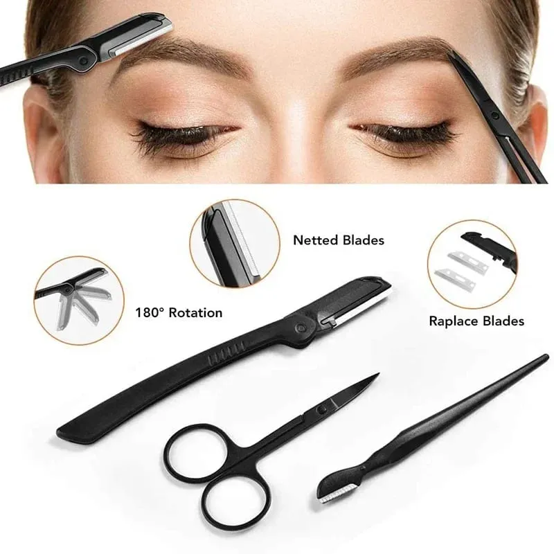 4/11/12 Pcs New Eyebrow Trimmer Set Scissors Tweezers Eyebrow Razor Scraping Eyebrow Comb Razor Eyebrow Clip Makeup Tools Sets — image 3