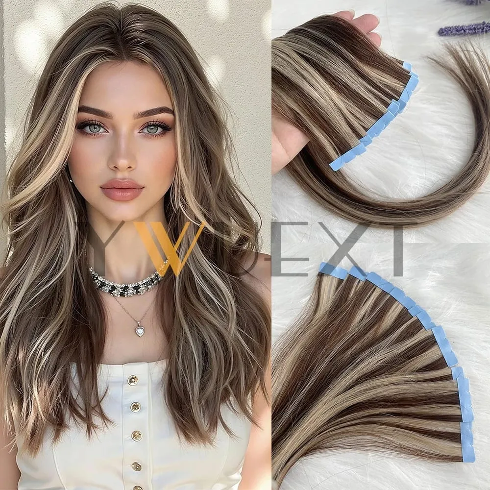 Mini Tape In Human Hair Extensions 12"-20" Machine Remy Skin Weft Adhesive Tape Hair Natural Black Brown Blonde Tape Ons 10pcs