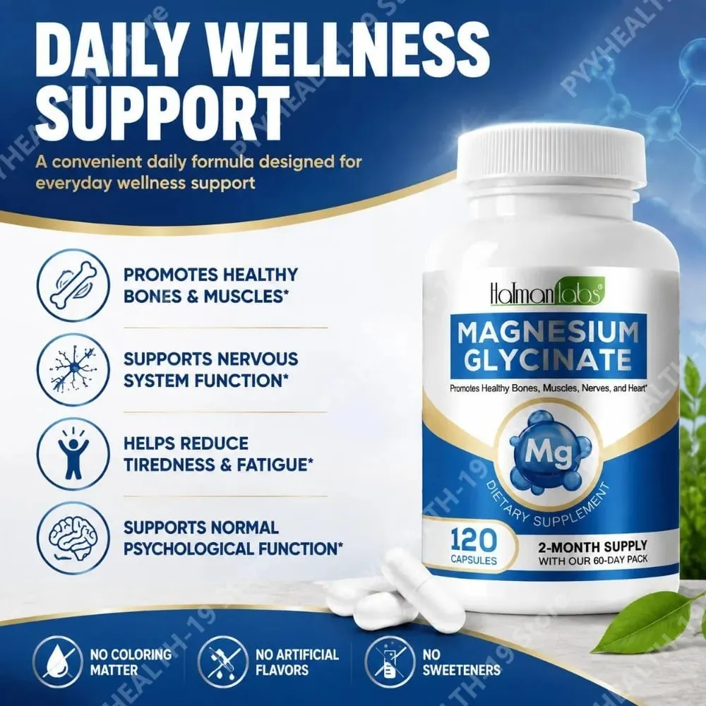 Cápsulas de glicinato de magnésio com 208mg de bisglicinato elementar para suporte ósseo, muscular e nervoso saudável, adultos 120 cápsulas — image 3
