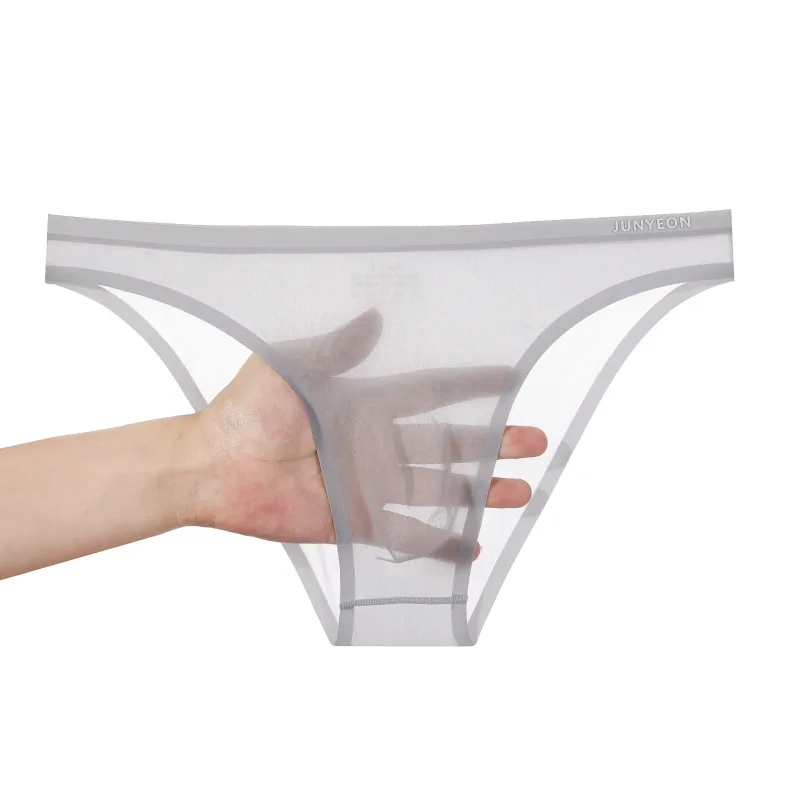 Dikişsiz çabuk kuruyan erkek külot iç çamaşırı düz renk buz ipek ultra-ince külot seksi nefes 3D kese külot iç çamaşırı