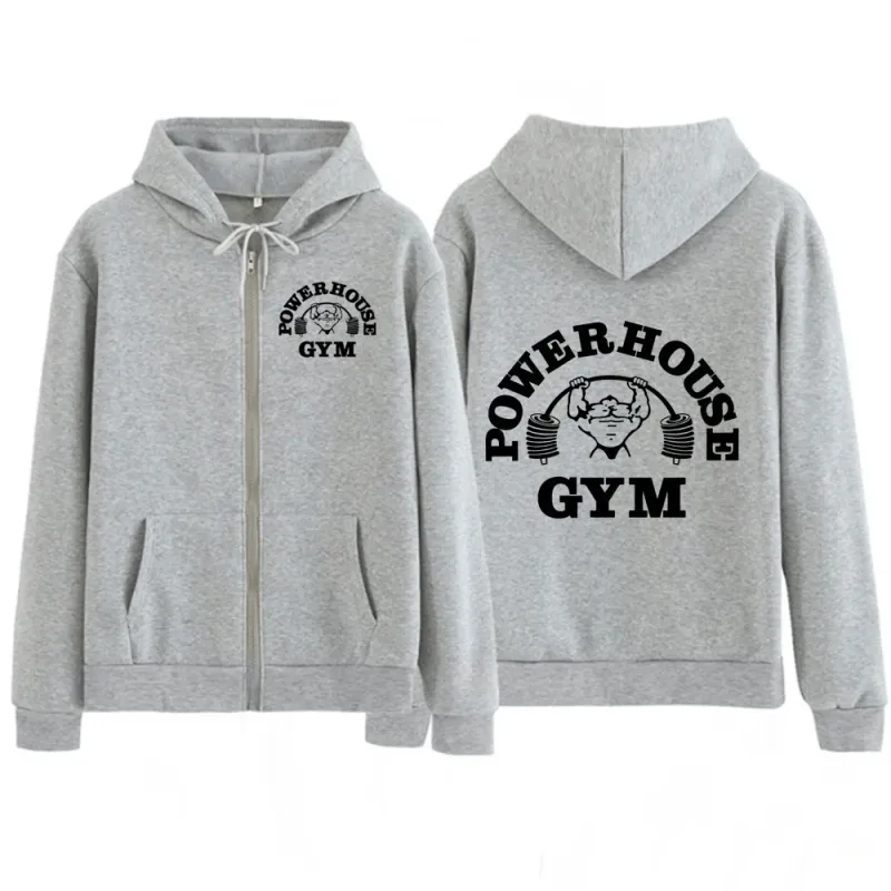 Powerhouse Gym Logo Zipper Hoodie Harajuku Geek Fitness Zip Up Hoodies Unisex Long Sleeve Fashion Casual Oversized Jacket Coat