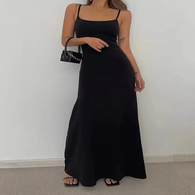 Women's Slim-Fit Halter Neck Midi Dress Elegant Bodycon Long Summer Dress Sexy Spaghetti Strap Beach Party Wear — image 4
