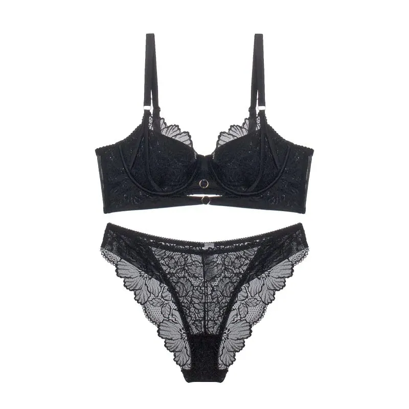 Anime Lace Bra Set Push Up Underwire Japan Kawaii Hollowed Bralette Small Chest Sexy Sheer Thin Cup Pure Girlish Lingerie Set