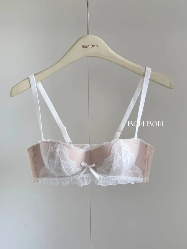 Women's French Lace Bra & Briefs Set Sexy Semi Cup Push Up Small Bust Support Enhance Comfort Lightweight Bralette Free Shipping