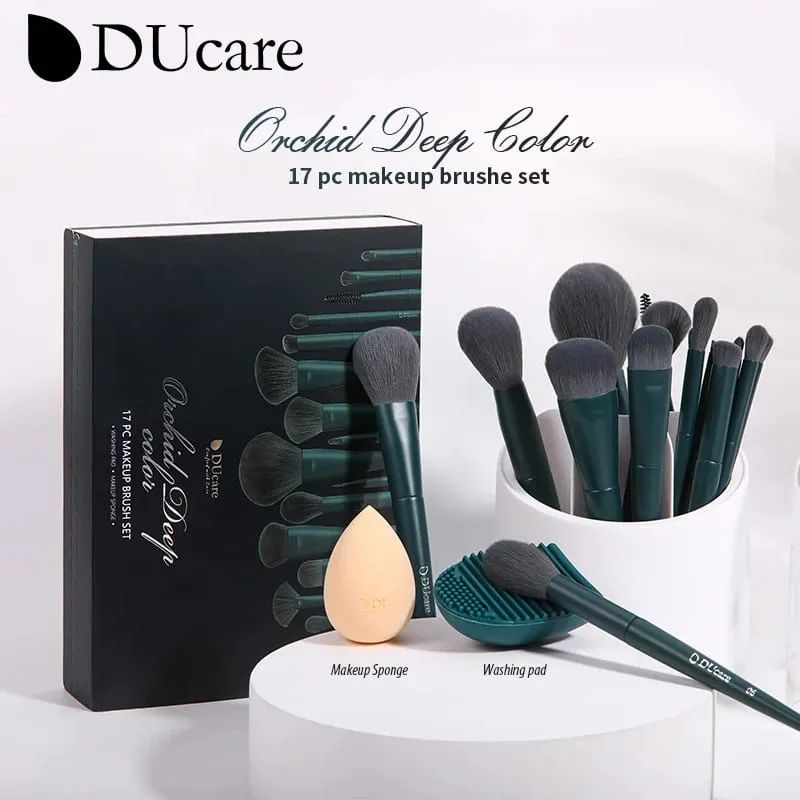 DUcare Professional Makeup Brushes Kits Synthetic Hair 17Pcs with Sponge & Cleaning Tools Pad for Cosmetics Foundation Eyeshadow