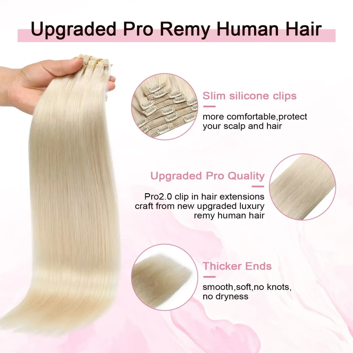 Sweetmet Pro2.0 Clip in Hair Extensions Real Human Hair 120g Thick 7pcs #60 Platinum Blonde Remy Real Human Hair Extensions Clip ins Seamless Double Weft for Women