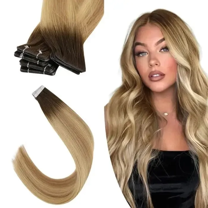 [12 Months] Invisible Seamless Injection Tape Hair Extensions Virgin Hair Whitest Blonde 10A Quality Long Uselife