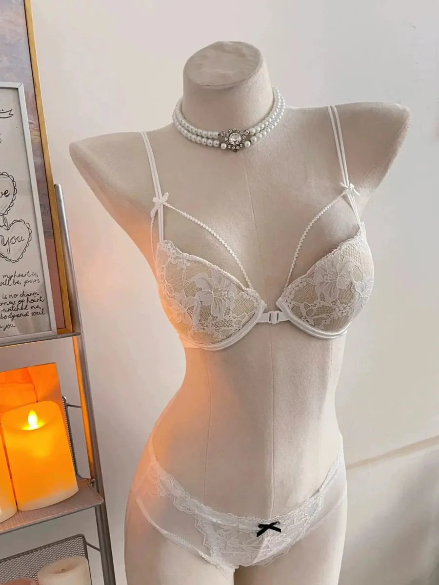 Minimal Coquette Lace Front Clasp Bra & Set Wirefree Thin Straps Beauty Back Side Wrap Support Small Bust Curvy Light Intimates