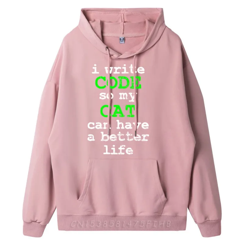 Code Coding Programmer Computer Science Cat Vintage Graphic Sweatshirts Men Oversize Man Hoodies Valentines Day
