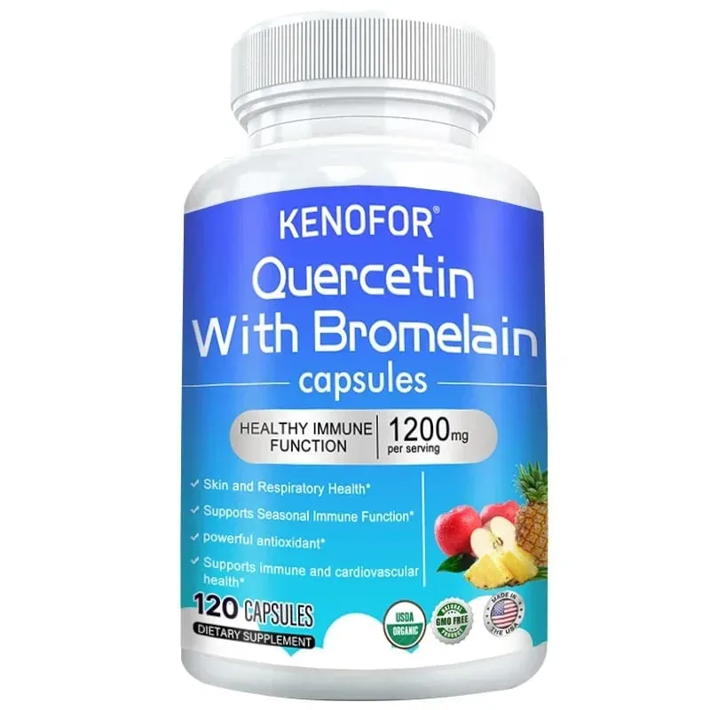 Quercetin + Bromelain Complex Capsules 1200mg - Immune Joint & Digestive Support with Vitamin C & D3 30/60/120 Counts