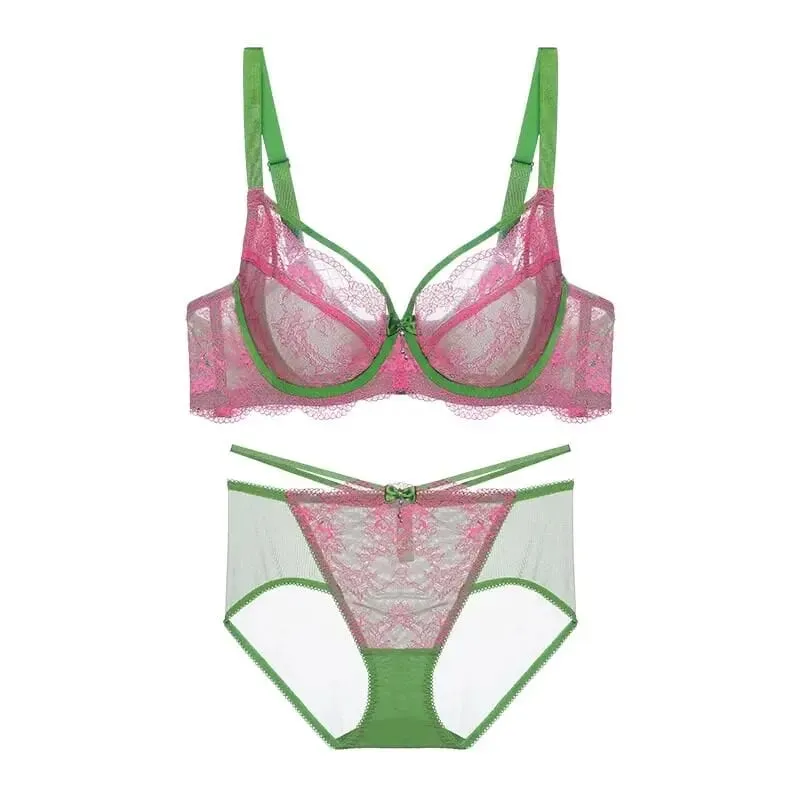 Sexy Minimizer Bra Set Full Cup Ultra Thin Lace Gathered Plus Size 34-42 Big Breast To Small Breast Support Comfort Lingerie
