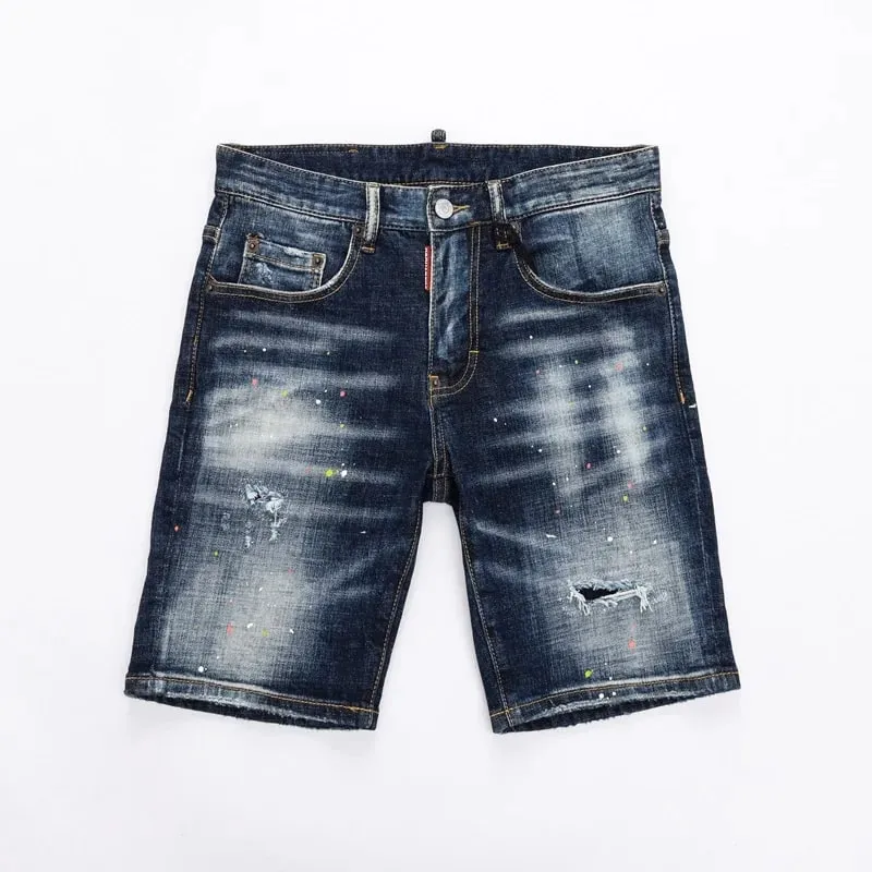 Summer Style dsq Italy Brand Jeans Mens Slim Short Jeans Men Denim Trousers Zipper Stripe Hole Blue Hole Shorts Jeans for Men