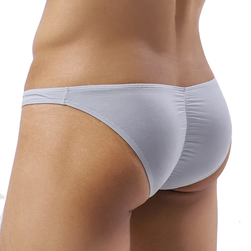 Cueca masculina sexy elástica de seda gelada calcinha ultrafina de cintura baixa