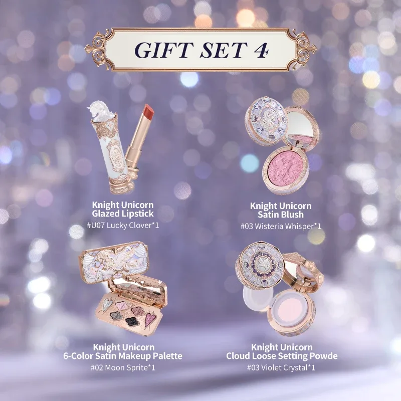 [NEW]Flower Knows Knight Unicorn Collection Gift Set includes makeup palette+lipstick+blush+loose setting powder