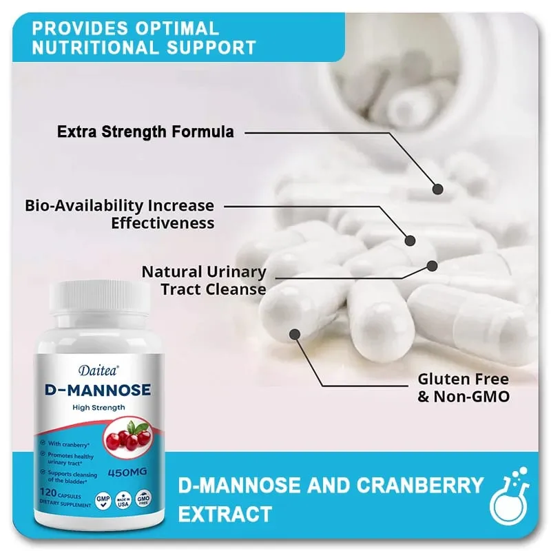 D-Mannose Capsules - with 1000mg Cranberry Extract - Cleanses Detoxifies Supports Urinary Tract Health