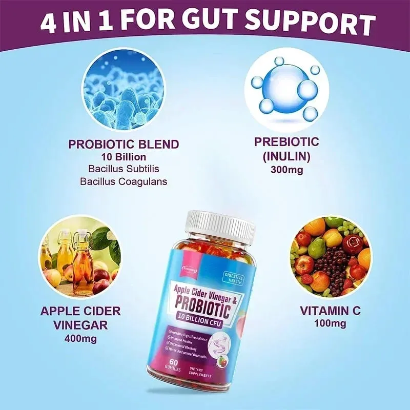 Probiotic Gummies - Contains Apple Cider Vinegar Which Aids Digestion Boosts Immunity and Relieves Constipation and Bloating