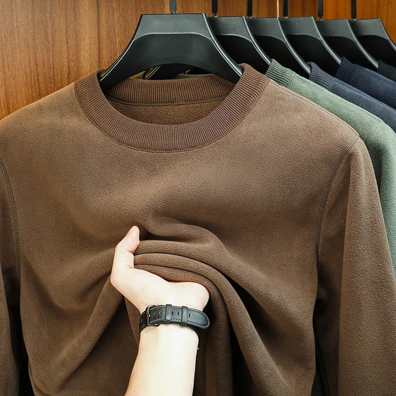 Herbst und Winter Herren-Hoodie aus Samt, langärmelig, Rundhalsausschnitt, einfarbig, modisch, lässig, vielseitig einsetzbar