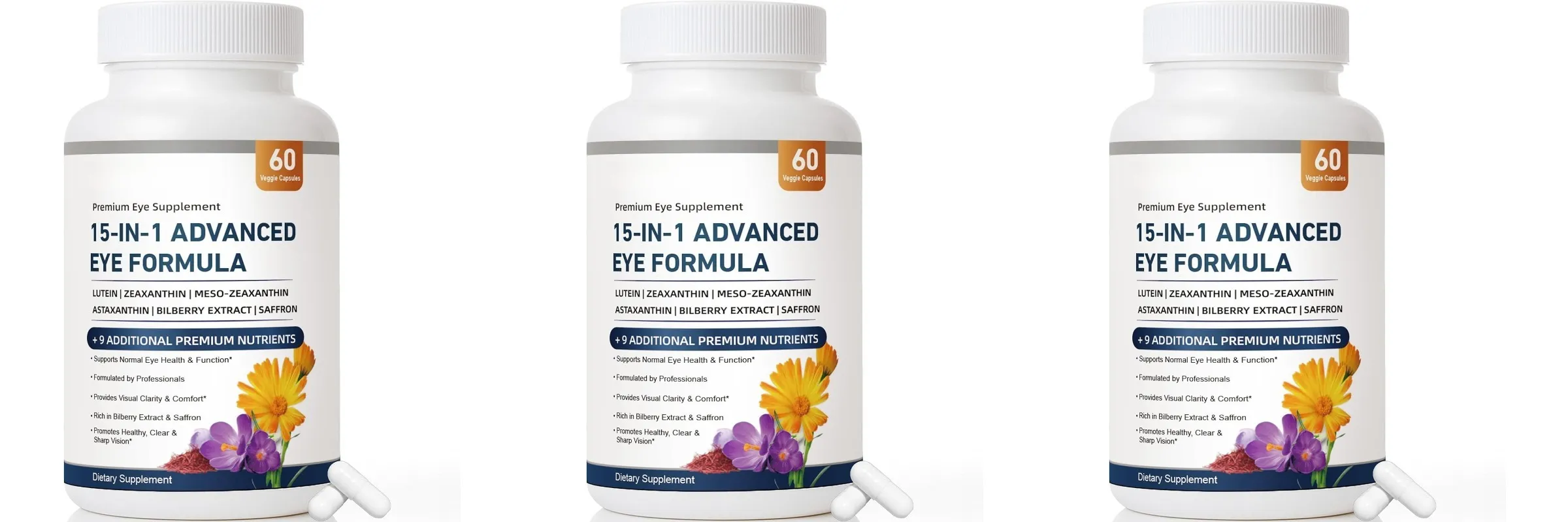 Fórmula avançada para os olhos 15 em 1, luteína, zeaxantina, extrato de mirtilo, vitamina C e E, apoia a saúde ocular, 60 cápsulas vegetais para adultos — image 9