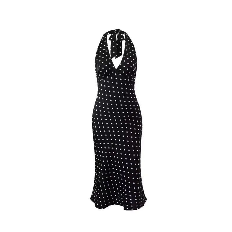 2024 Summer New Women's French European and American Wave Point Sleeveless Hanging Neck Printed Temperament Strap Dress — image 1